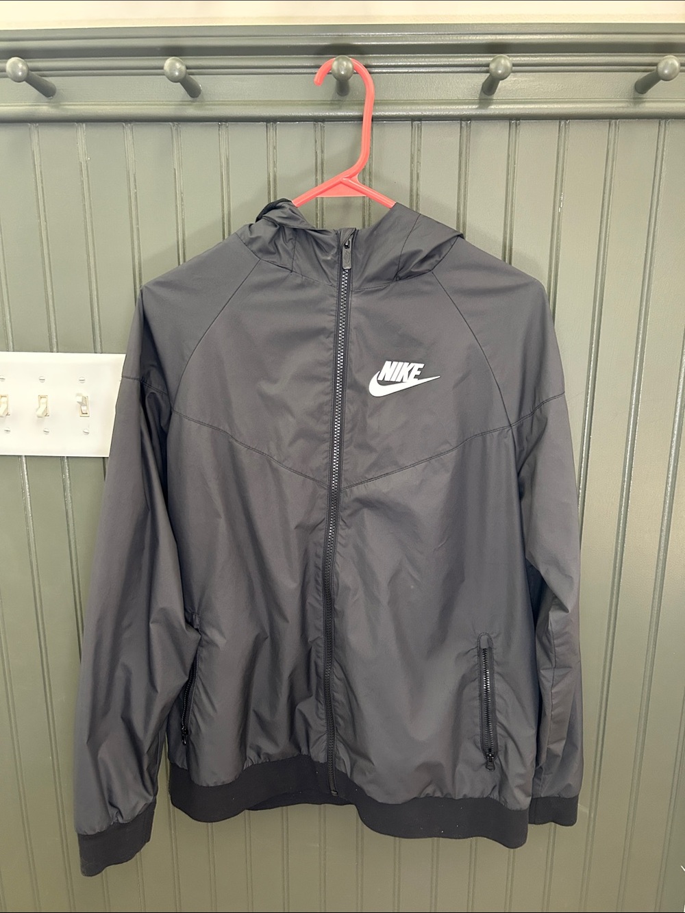 Nike Dark Gray Hooded Windbreaker with White Swoosh